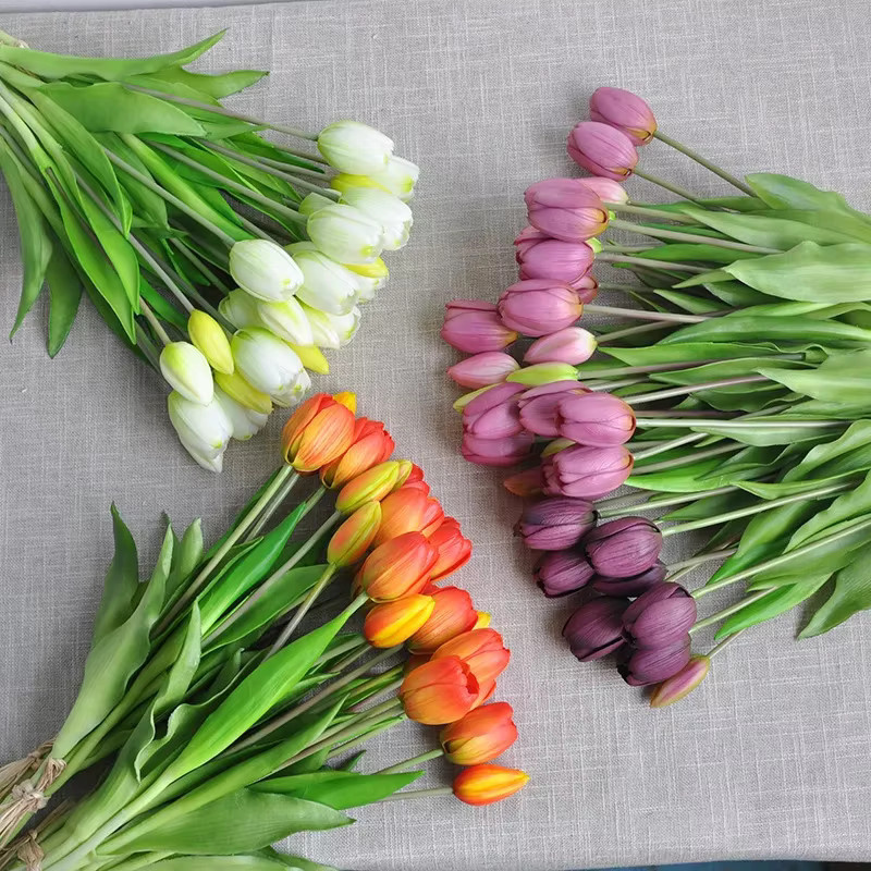 5er Set künstliche Tulpen von LaurelChow aus Silikon in Weiß, Real Touch Blumenstrauß für Hochzeit und Dekoration, Höhe: 40 cm - Bild 3