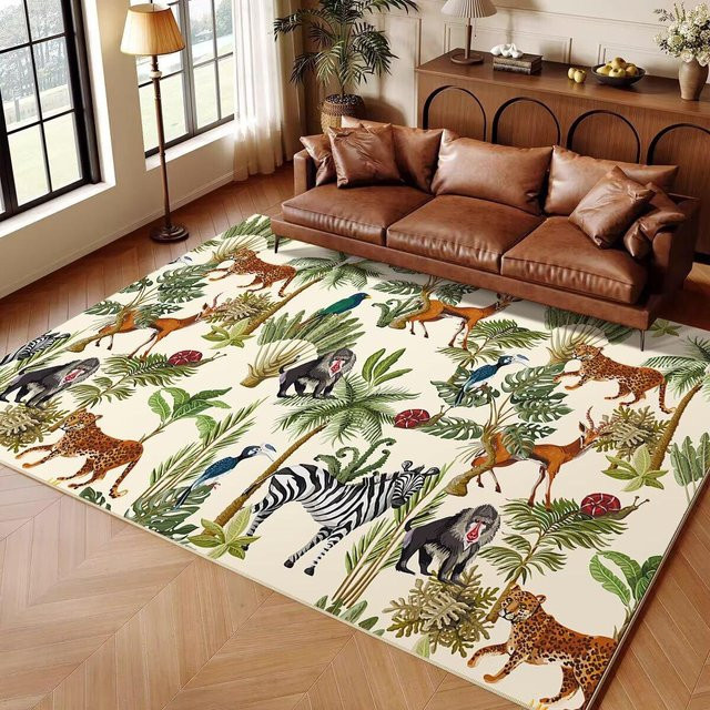 Karpetti Kinderteppich Dschungeltier Cartoon, rutschfester Spielteppich für Wohnzimmer und Schlafzimmer, B/T: 200 x 250 cm, Mehrfarbig - Bild 1