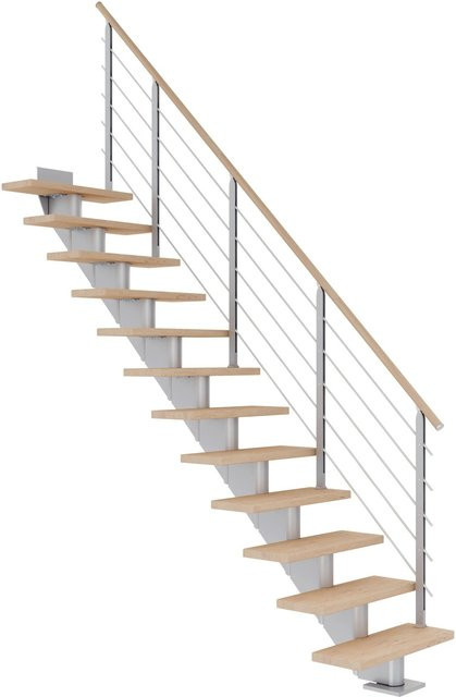 Dolle Mittelholmtreppe Hamburg Gerade in Eiche Weiß Perlgrau, Breite: 322 cm, Tiefe: 75 cm - Bild 1