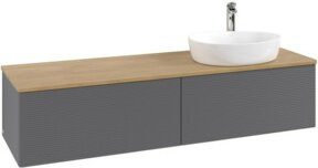 V&B Waschtischunterschrank Antao mit Frontstruktur und Beleuchtung, Eiche Honigbraun lackiert, B: 160 cm, T: 50 cm - Bild 1