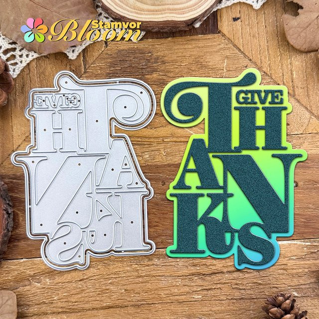 Metall-Stanzform GIVE THANKS in Silber für Scrapbooking und dekorative Prägung - Bild 1