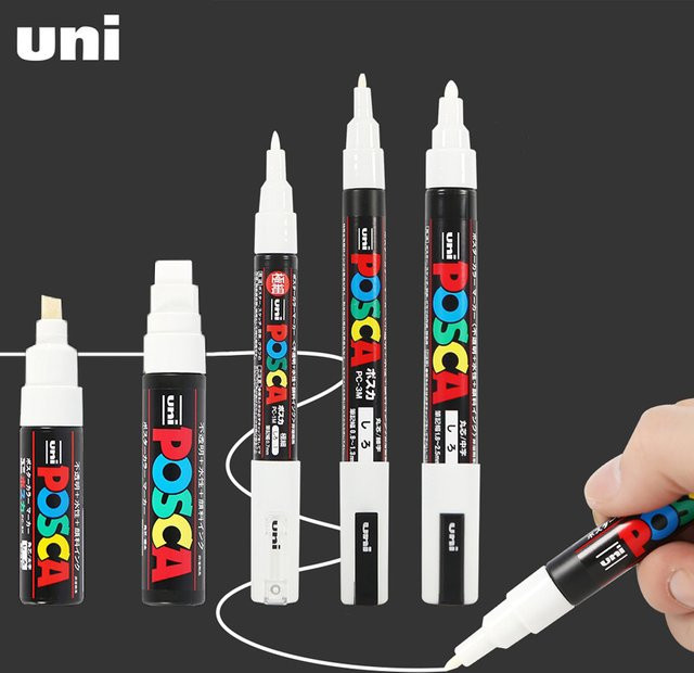 Uni POSCA Marker Weiß Permanent mit Bullet-Spitze für Graffiti und Poster - Bild 1