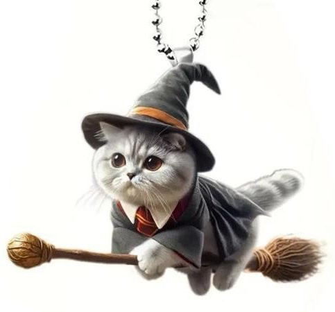 BERLIHEN Auto-Anhänger Katze aus Acryl in Grau als hängendes Ornament für die Auto-Innenausstattung - Bild 1