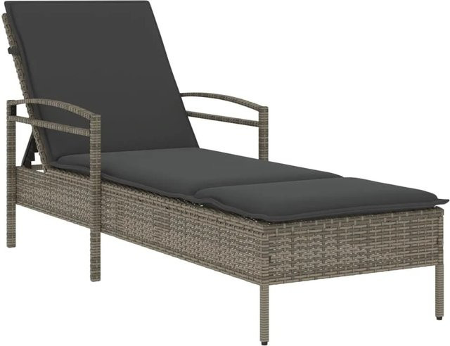 vidaXL Sonnenliege aus Poly Rattan mit Auflage in Grau, B/T/H: 63 x 200 x 81 cm - Bild 1