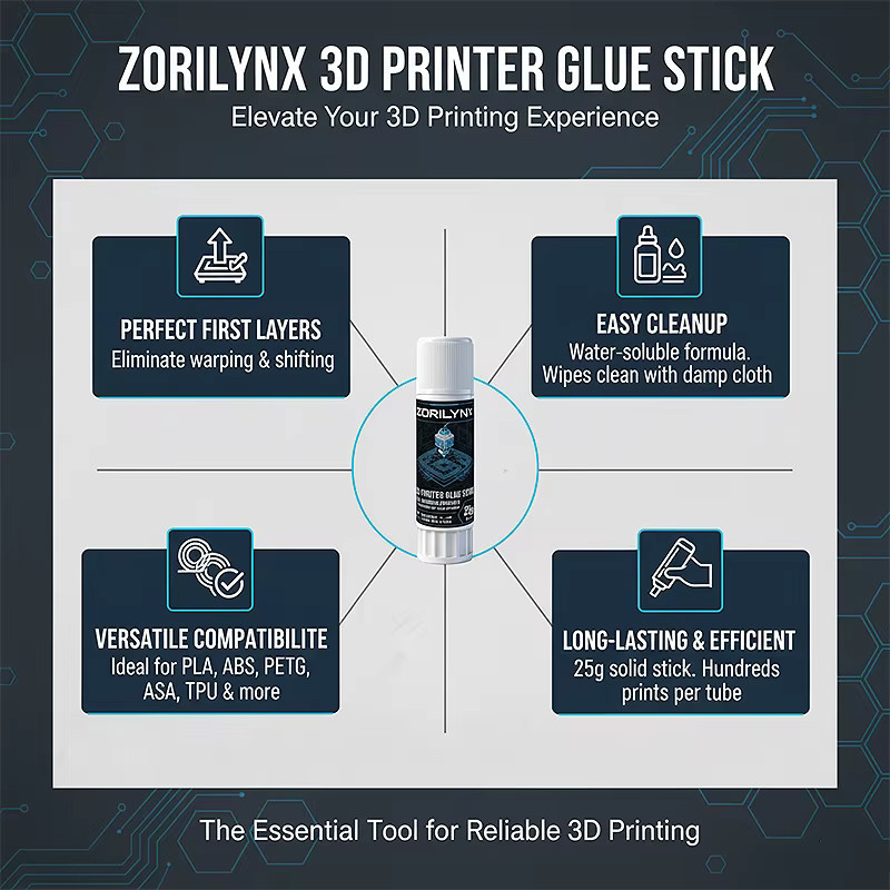 ZORILYNX 3D-Drucker Klebestift in Weiß für PLA ABS PETG TPU Filament zur Vermeidung von Verzug - Bild 3