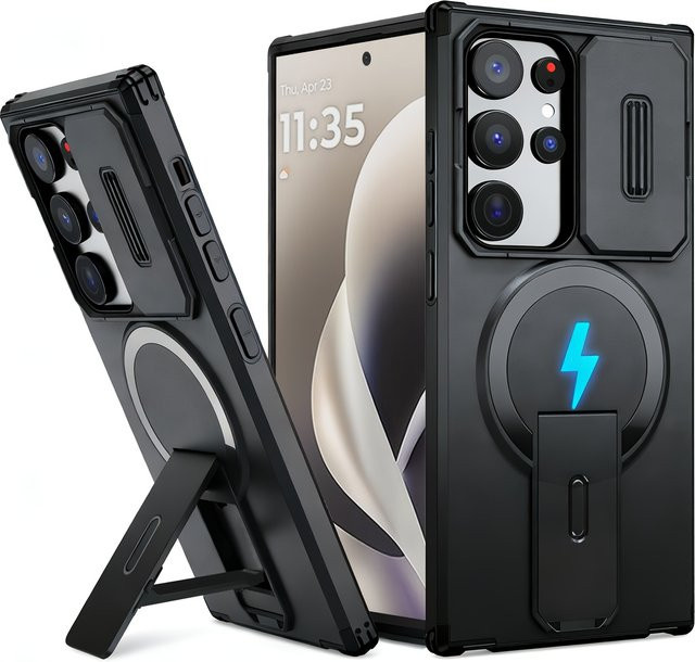 Stoßfeste Samsung Handyhülle mit magnetischem Kameraschutz und Ständer in Schwarz oder Blau für S26 S25 S24 Plus S25FE S23 Ultra A57 A56 A55 A36 A16 - Bild 1