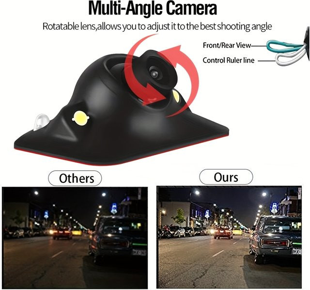 QueenDer 360 Grad rotierende Auto-Multifunktionskamera in Schwarz mit Nachtsicht, 2 LEDs, CCD und Weitwinkelobjektiv für CVBS-Displays - Bild 1