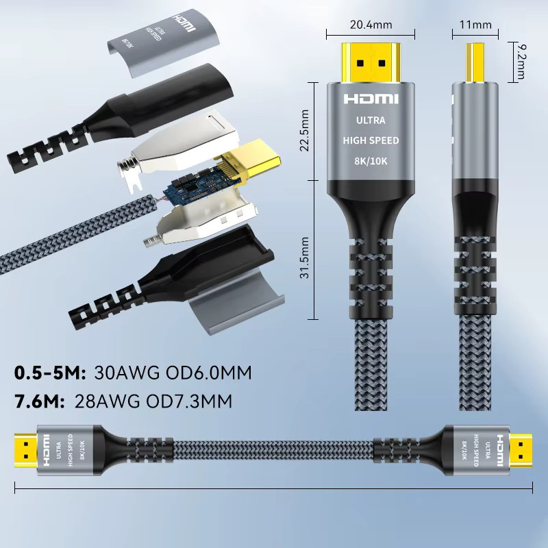 Cyanmi HDMI 2.1 Kabel für Xbox Series X und PS5, 8K/60Hz und 4K/120Hz, 48Gbps mit HDR10, Schwarz/Grau - Bild 3