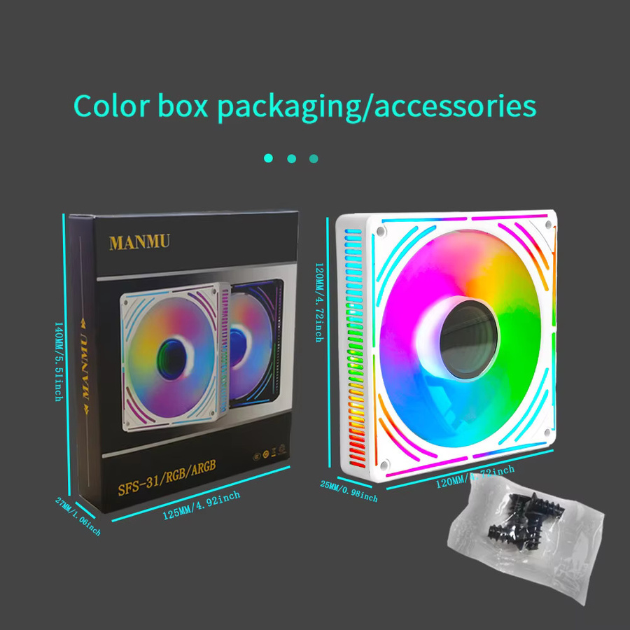 MANMU RGB Gehäuselüfter für PC mit PWM und SYNC, 120 mm - Bild 2