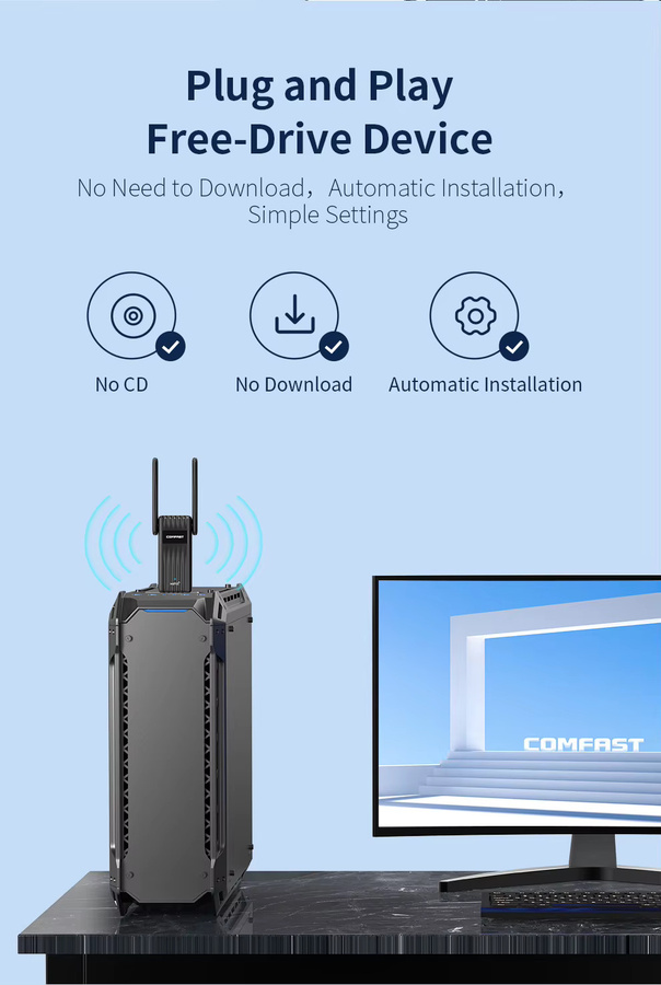 COMFAST WiFi 6 USB-Adapter mit Bluetooth 5.3, Dualband 2,4/5G, 900 Mbit/s, Schwarz - Bild 3