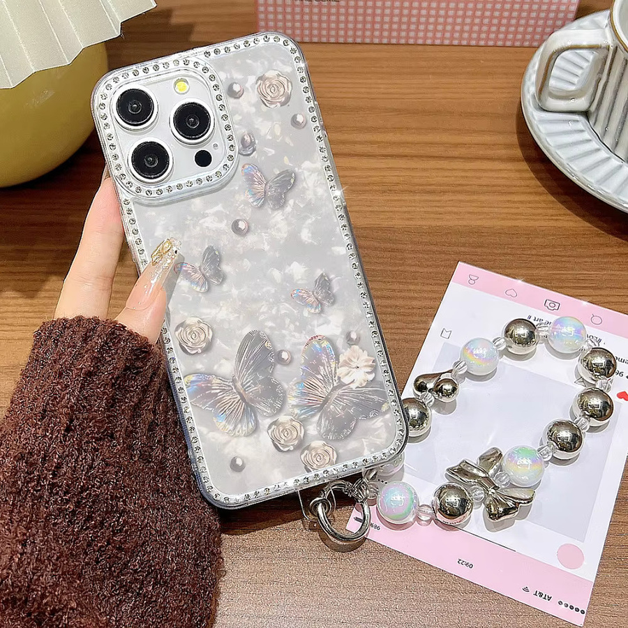 Bling Diamond Laser Butterfly Silikonhülle für iPhone 17 Pro Max 16 15 14 13 12 11 Air, transparent, stoßfest - Bild 2