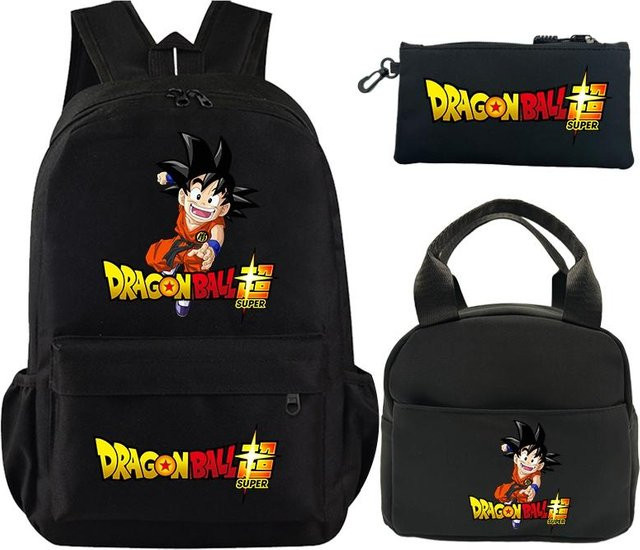 CRAZY FLY HS1 Rucksack Set mit Dragon Ball Print, Lunchbox und Federmäppchen für Kinder und Teenager, Schwarz - Bild 1