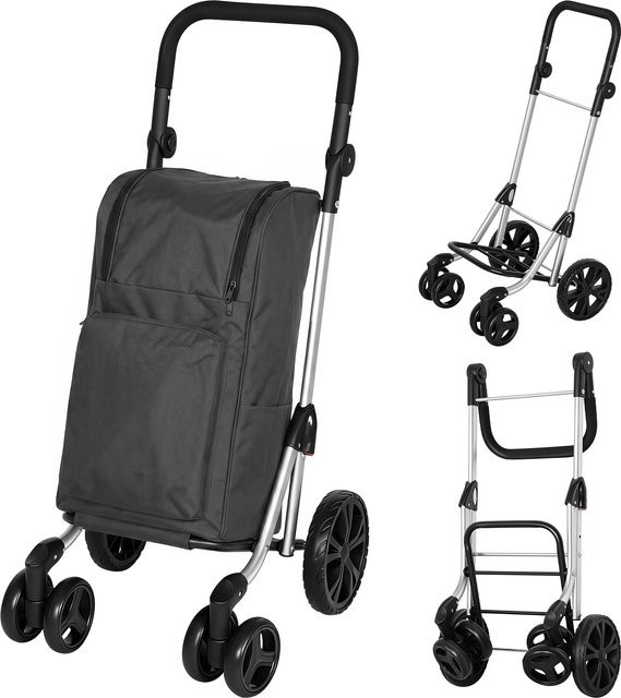 HOMCOM 3in1 Einkaufstrolley klappbar mit Kühlfach und abnehmbarer Tasche, Dunkelgrau - Bild 1