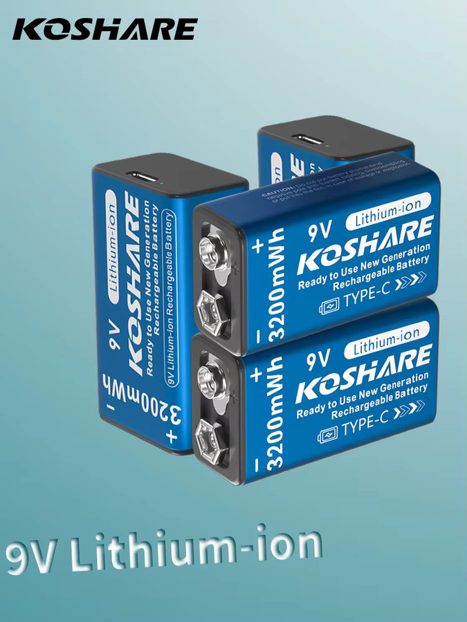 KOSHARE Akku 9V Lithiumbatterie mit Typ-C Anschluss, 3200mWh, Blau - Bild 7