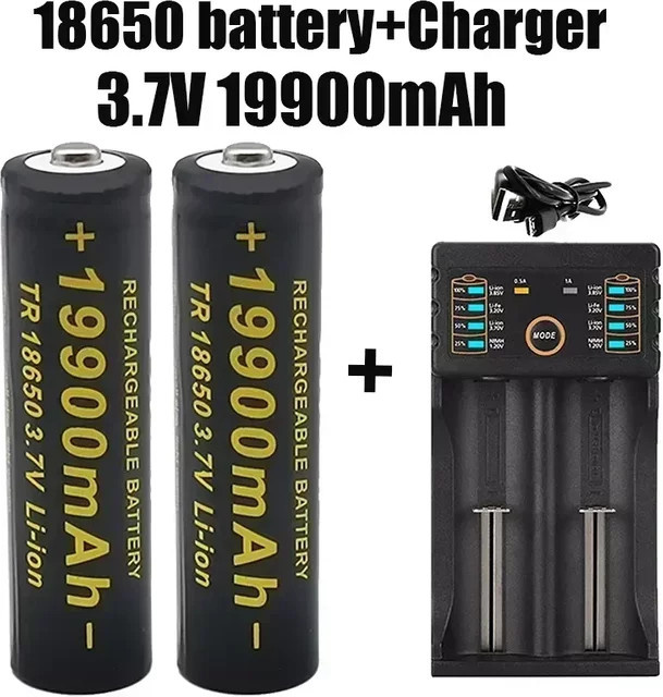 Lerp 18650 Lithium-Ionen Akku Set mit 201 Ladegerät, 3,7 V, 19900 mAh, Schwarz - Bild 1
