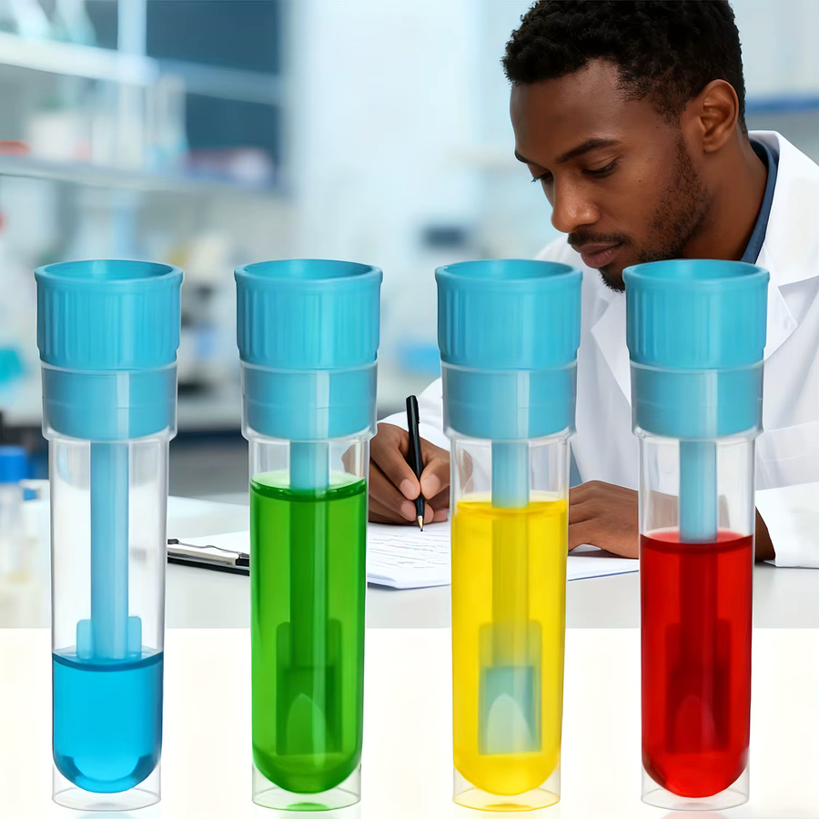 Transparente Plastikprobenflasche mit Löffel für Laborproben und Tierkot, 5 ml - Bild 4