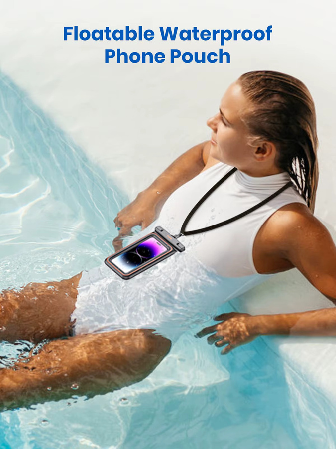 TOPK Wasserdichte Handytasche IPX8 schwimmende Trockentasche für Smartphones bis 7 Zoll in Orange und Schwarz - Bild 4