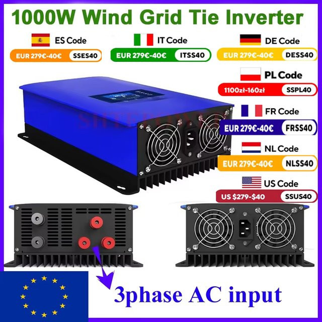 EVSOLAR 1000 W Windkraft-Grid-Tie-Wechselrichter mit Dump-Load-Controller und internem Begrenzer für 24 V 48 V 60 V AC DC Windturbinengeneratoren - Bild 1