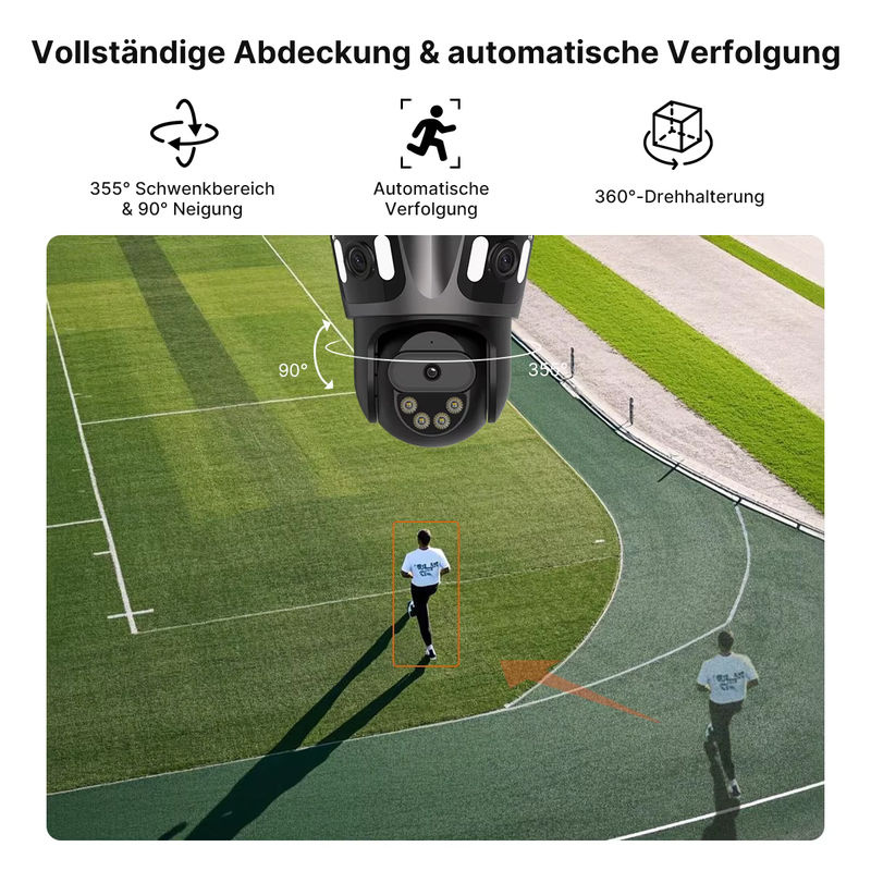 WONSDAR WIFI IP-Kamera mit 3-Linsen und 3-Bildschirm, PTZ-Überwachungskamera mit Menschenerkennung, IP66 wasserdicht, Schwarz - Bild 4