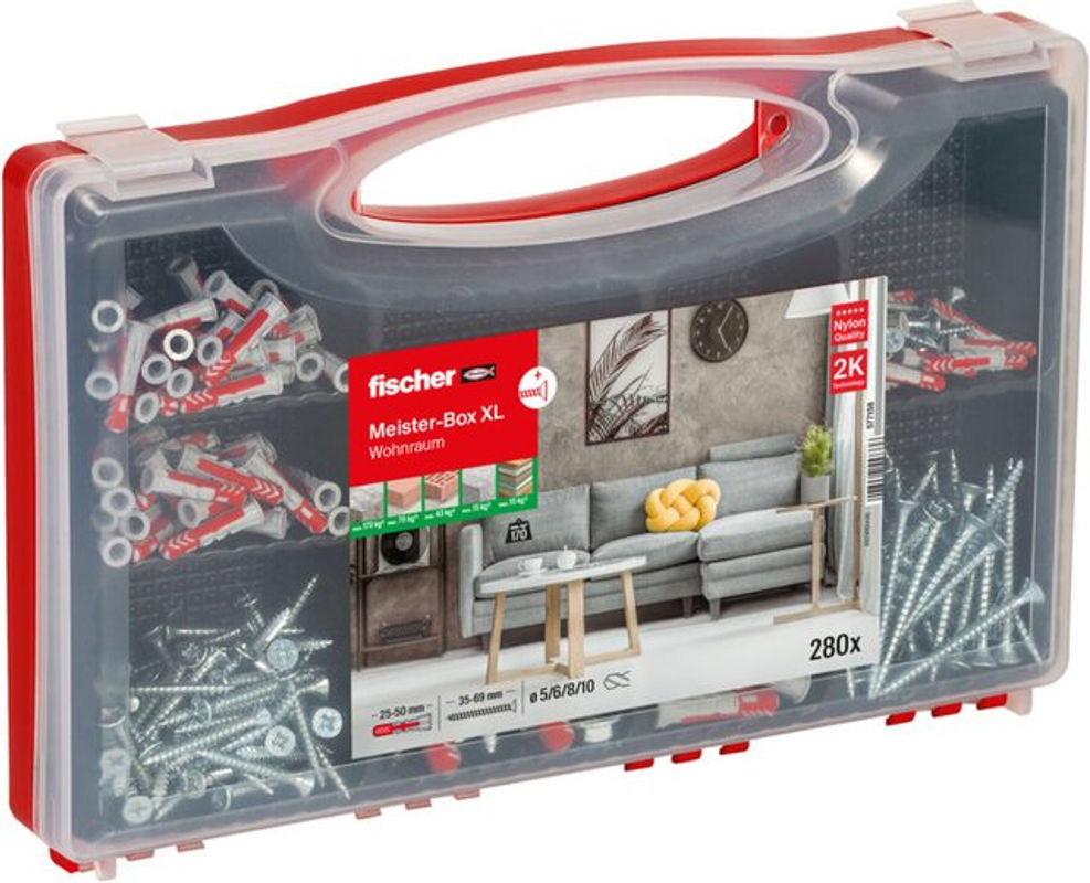 Fischer Meister-Box XL Befestigungsset mit Schrauben und Dübeln, transparent - Bild 2