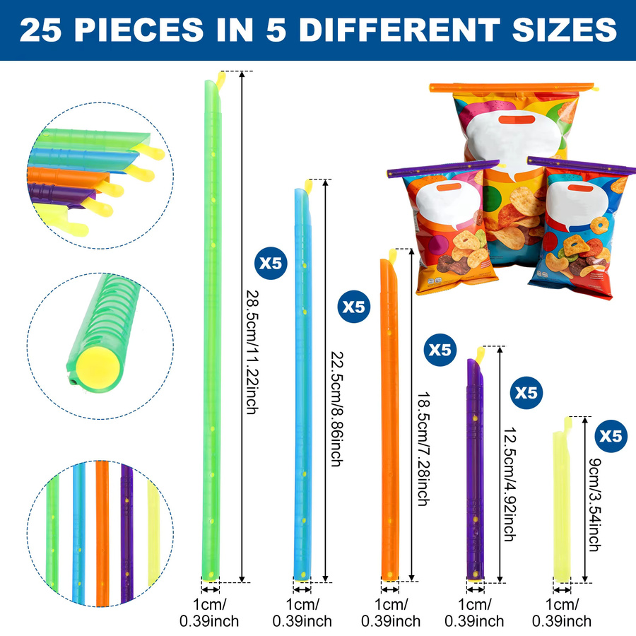 Willstar Beutelklammern aus Kunststoff für Lebensmittel und Snacks, 25 Stück, Multicolour - Bild 6