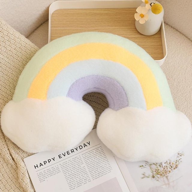 Yiran Toy Plüschkissen Regenbogen Wolke Stern und Mond in Mehrfarbig als weiches Deko-Kissen für Sofa und Haus - Bild 1