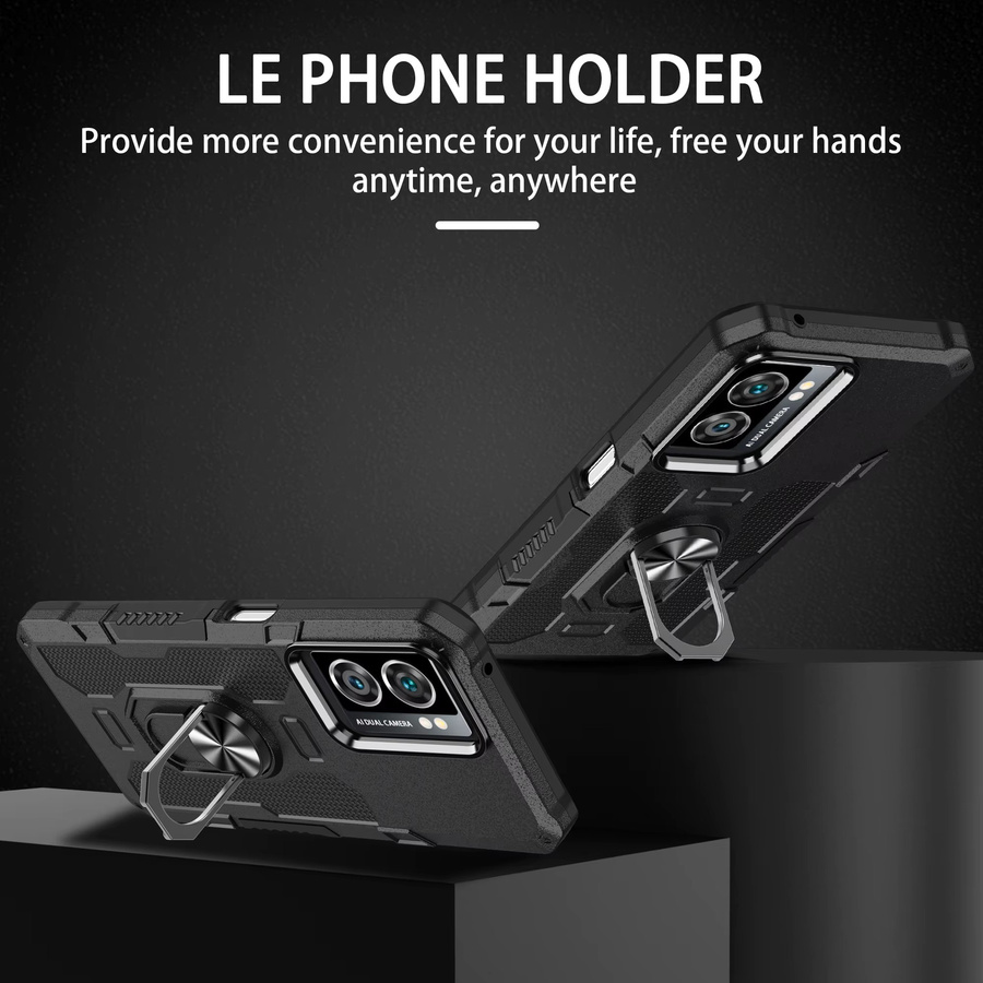 Stoßfeste Magnetische Schutzhülle für OPPO Reno 6Lite, A77S, A74, A57S, A55, A54, A53 4G/5G, F19, F9 mit Ringhalterung in Schwarz - Bild 2