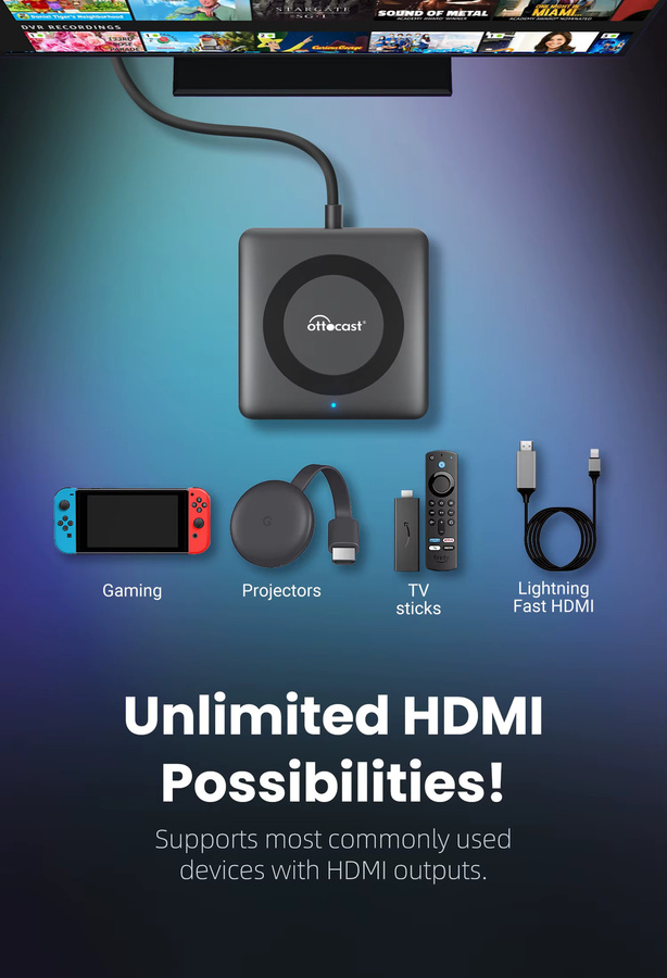 OTTOCAST Auto TV Mate Pro C4 HDMI Multimedia Adapter für Wireless CarPlay und Android Auto als Video Konverter für TV Sticks - Bild 3
