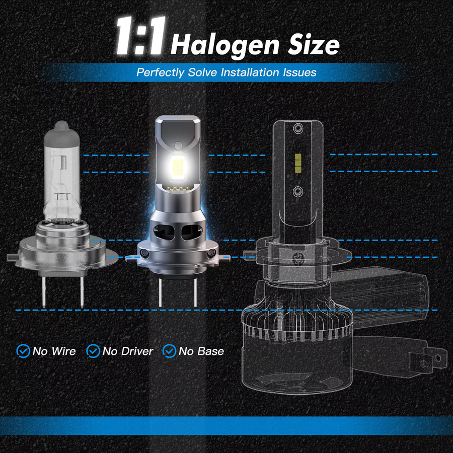BEVINSEE LED Scheinwerferlampen Set für VW Golf MK5 MK6 MK7, CANBUS H7 H11 H1 H27 HB3 9005 HB4 9006 880 881, 70 W, 12000LM, Farbe: Silber - Bild 2