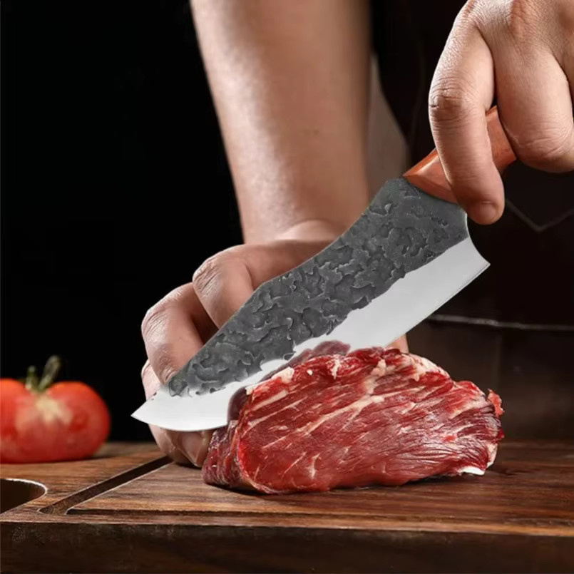 InLeung Cleaver Küchenmesser aus Edelstahl in Silber mit Holzgriff und Schutzhülle - Bild 4