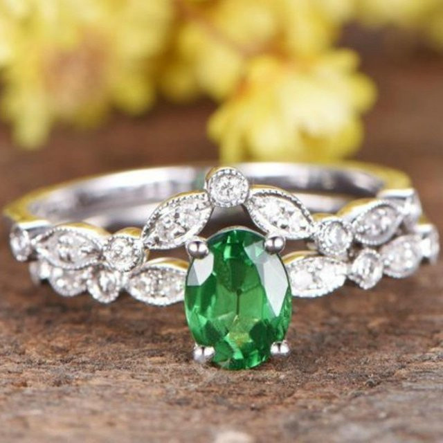 YIRAN Jewelry Damenring, grüner Diamant, Zirkonia, grün - Bild 1
