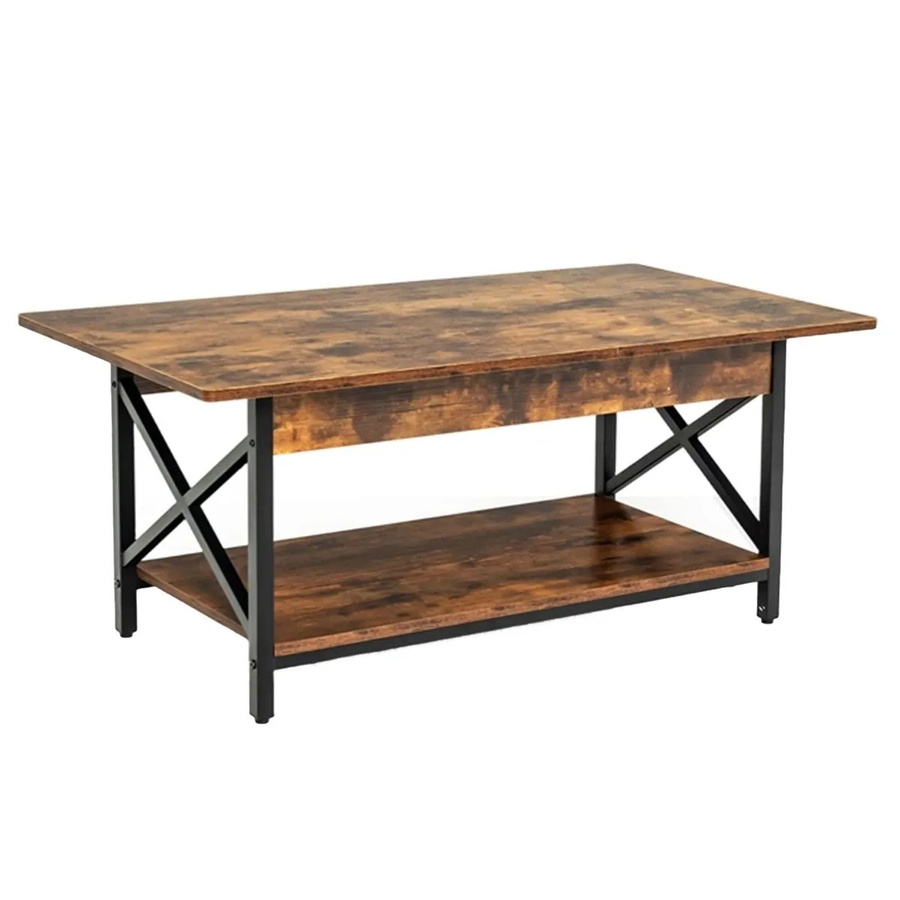 Costway Beistelltisch im Industrial Design, Couchtisch aus Holz und Metall in Braun, Rechteckig, B/T/H: 95 x 60 x 48 cm - Bild 2
