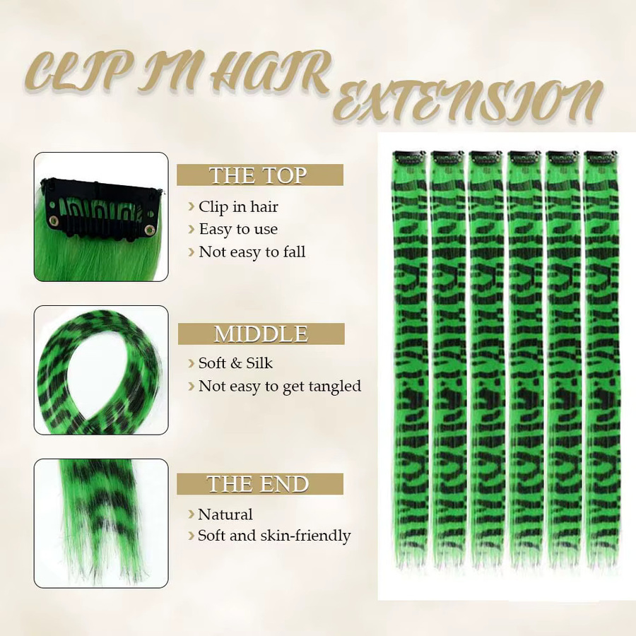 Refeeny Clip-in Haar Extensions, 6er-Set, Synthetisch, Bunt, Gestreift - Bild 3