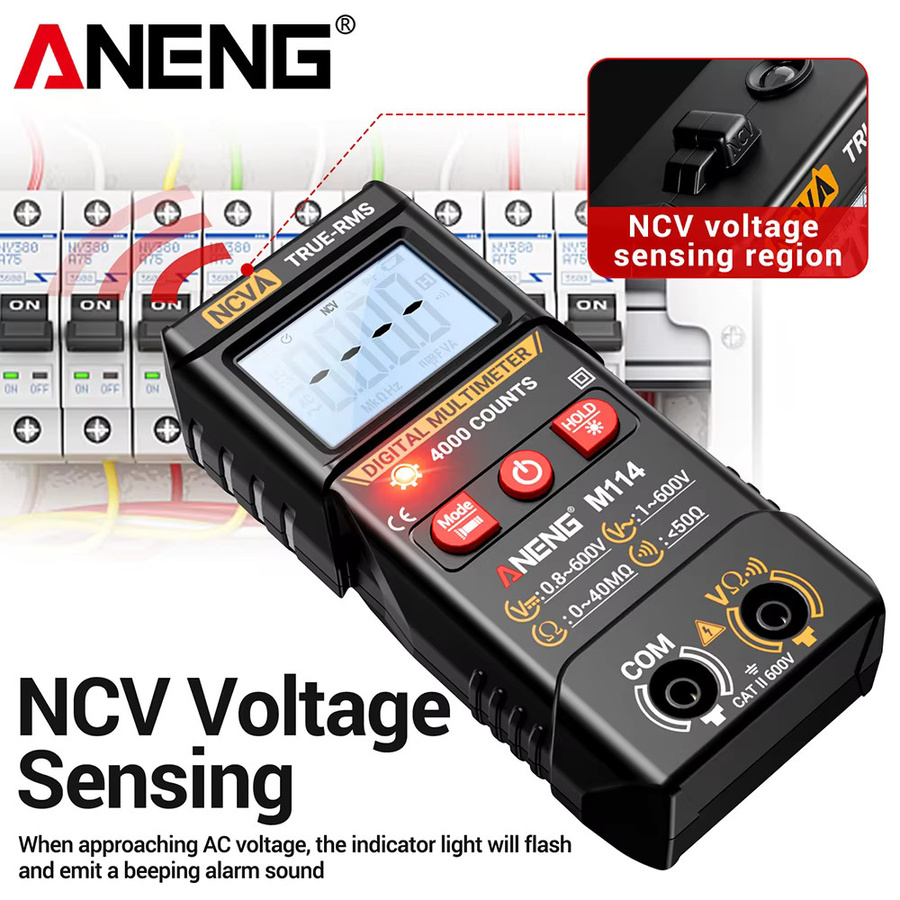 ANENG M114 Digitales Multimeter und BT173 Batterietester Set in Schwarz mit NCV und Hintergrundbeleuchtung - Bild 4