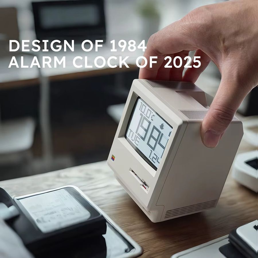 Maclock Macintosh Retro Wecker mit digitalem Uhrendesign in Weiß - Bild 2