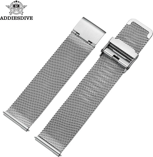 Addiesdive Uhrenarmband Mesh Mailänder, Edelstahl, Silber, Herren, 20mm - Bild 1