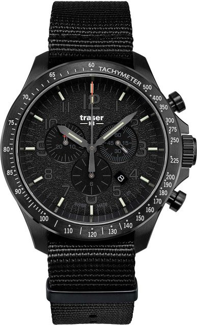 Traser Chronograph, Quarz, Edelstahl, Schwarz, Textil/NATO, 46 mm, Herren - Bild 1