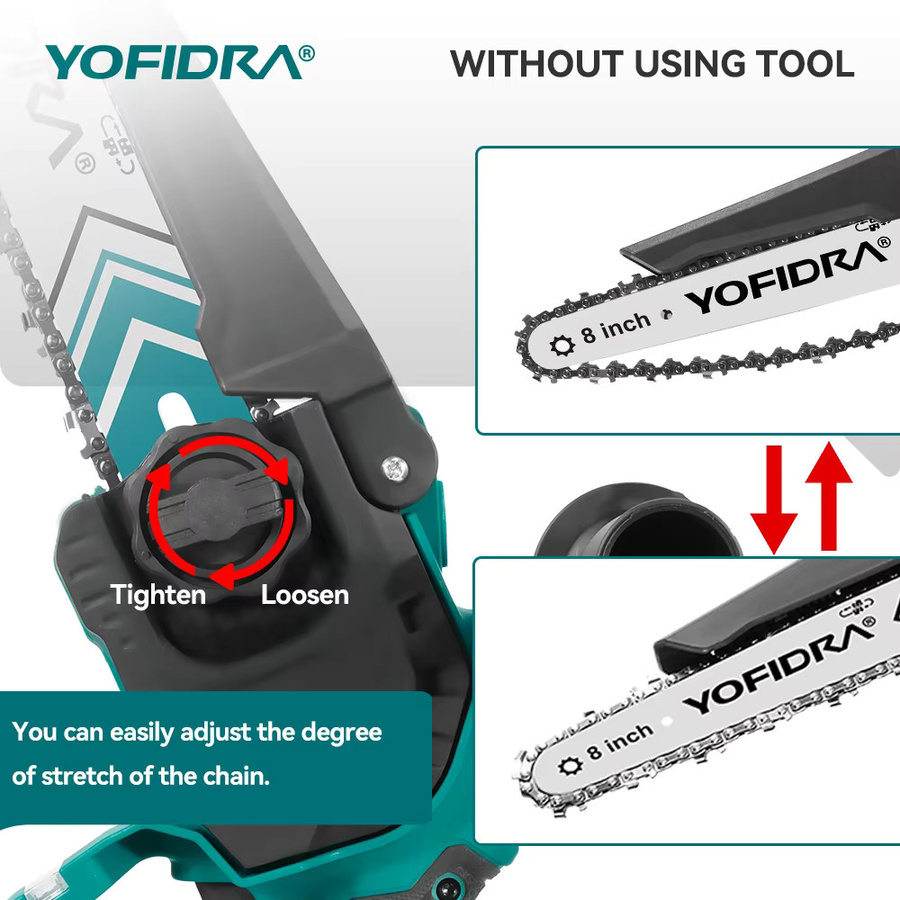 YOFIDRA Bürstenlose 8-Zoll-Elektrokettensäge 4500W mit Digitalanzeige und Akku für Holzbearbeitung und Beschneidung - Bild 5