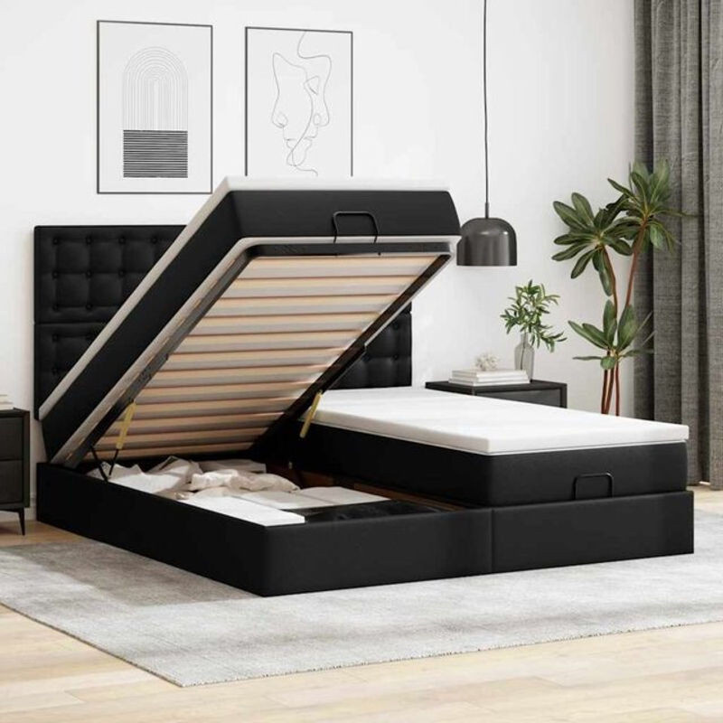 vidaxl Ottoman Polsterbett mit Matratzen und LED in Schwarz aus Kunstleder B/T: 180 x 200 cm - Bild 1