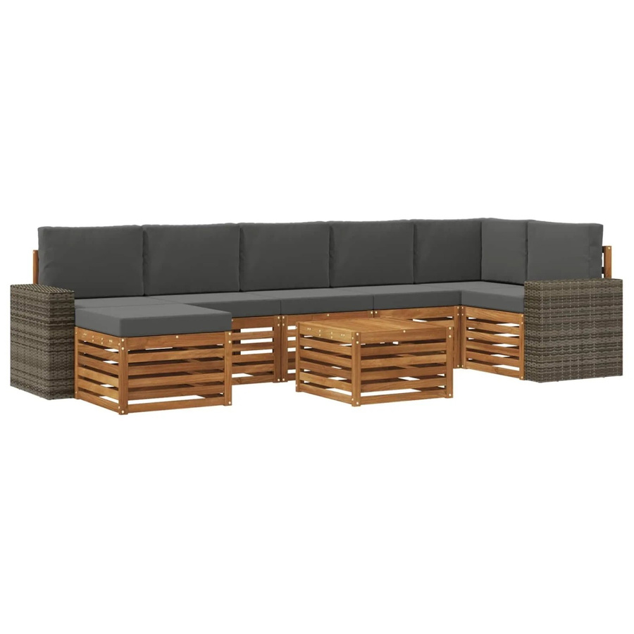 vidaXL Outdoor-Sofagarnitur L-Form aus massivem Akazienholz mit 8 Kissen in Natur und Anthrazit - Bild 2