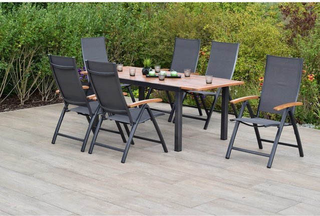 Merxx Gartenmöbelset Toblino 7-teilig mit Ausziehtisch und Klappsesseln aus Akazienholz und Aluminium in Anthrazit - Bild 1