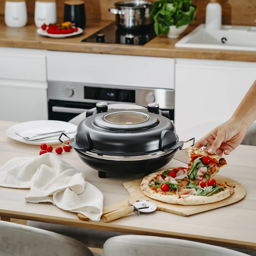 Adler Elektrischer Pizzaofen mit Stein und Timer, 1200 W, 400 °C, Schwarz - Bild 3