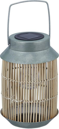 Relaxdays LED Solarlampe im Retro-Look aus Rattan und Metall in Silber mit Dämmerungssensor, Höhe: 26 cm, Breite: 17 cm