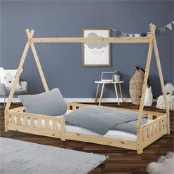 ML-Design Kinderbett Tipi aus Kiefernholz mit Rausfallschutz und Lattenrost, Farbe: Braun/Beige, B/T/H: 90 x 200 x 156 cm - Bild 1
