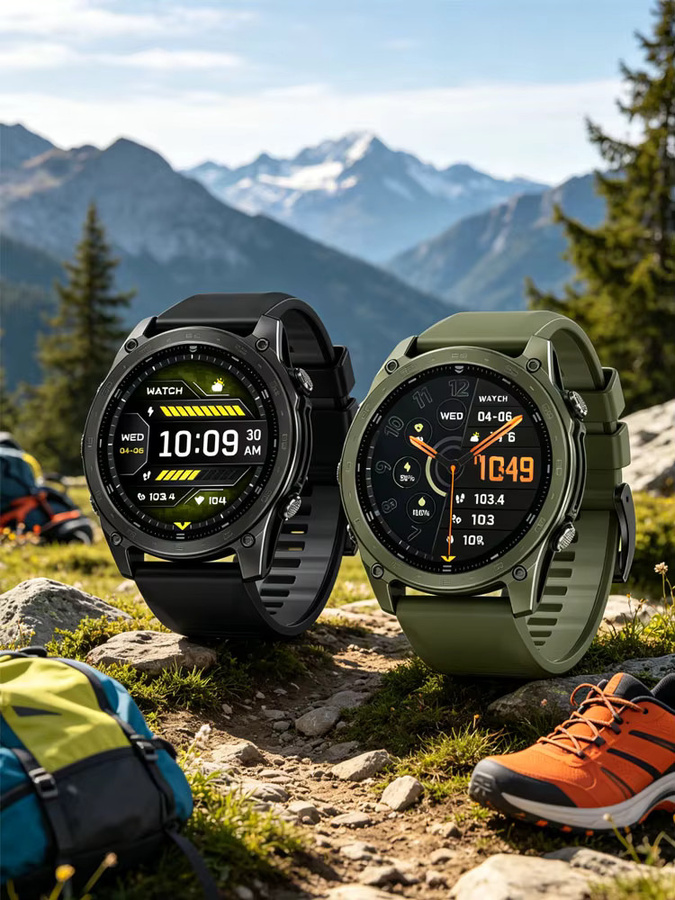 Yaocx Outdoor Smartwatch mit Bluetooth-Anruffunktion, LED-Taschenlampe, Kompass, Barometer, 530mAh Akku, Schlafüberwachung und 5ATM Wasserdichtigkeit in Schwarz oder Grün - Bild 5