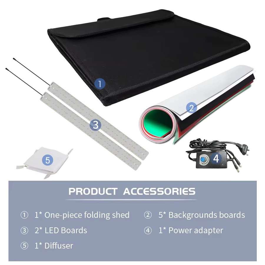 SH Tisch-Fotobox Fotostudio-Aufnahmezelt mit LED-Beleuchtung und 5 Hintergrundpapieren - Bild 2