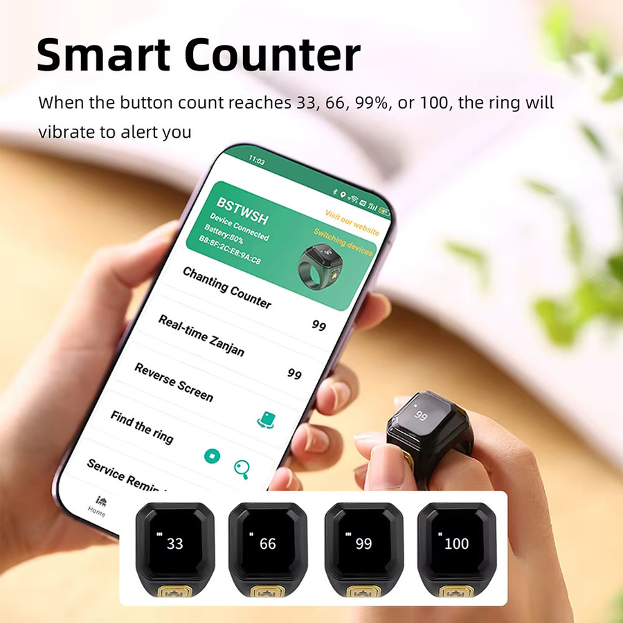 Gaqqee Smart Ring Bluetooth-Zähler mit OLED-Display und Fitness-Tracking in Schwarz und Grün - Bild 2