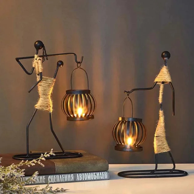 Jiahomily Abstrakte Charakter Skulptur Kerzenhalter aus Metall in Schwarz im Nordic Design für Tealights - Bild 1