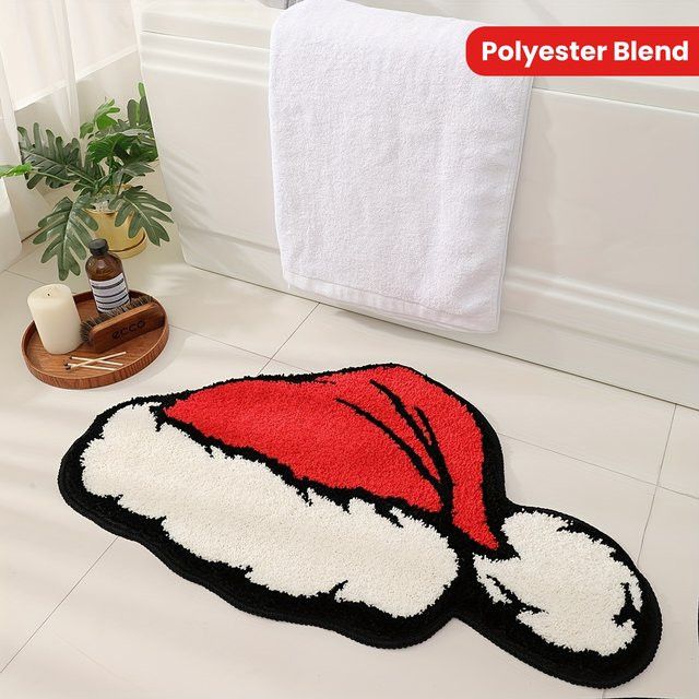 VIKAMA Weihnachtsmütze Fußmatte, rote saugfähige Badezimmer-Bodenmatte zur Weihnachtsdekoration - Bild 1