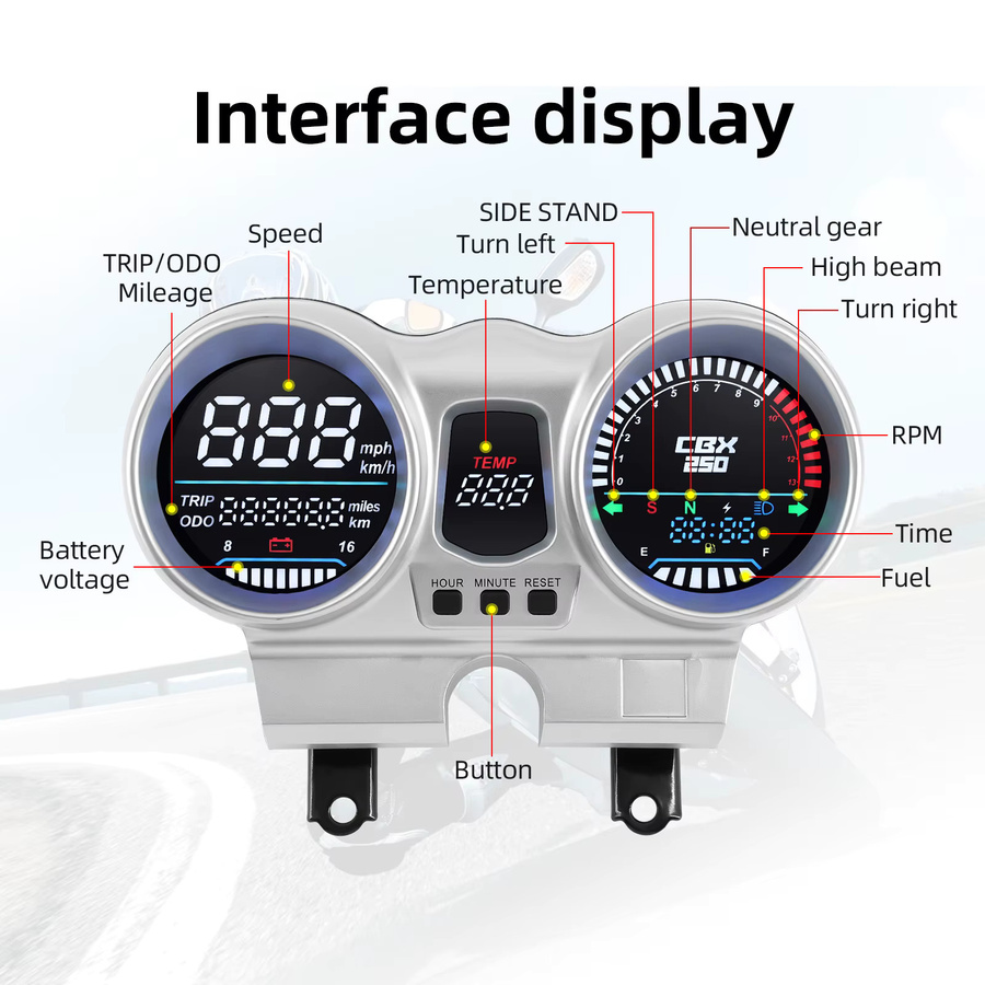 Digitales LED Motorrad Tacho Dashboard für Honda CBX250 CBF250 Twister 2001-2008 OEM 37100-KPF-96 - Bild 4